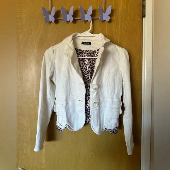Y2K white cheetah print cropped blazer sweater jacket - Picture 1 of 5